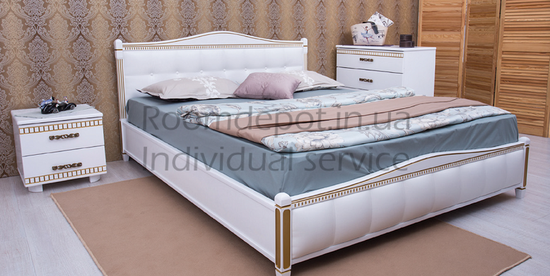 Ліжко Прованс з патиною та фрезеровкою і м'якою спинкою квадрати Олімп 120х200 см Венге Венге RD348 фото