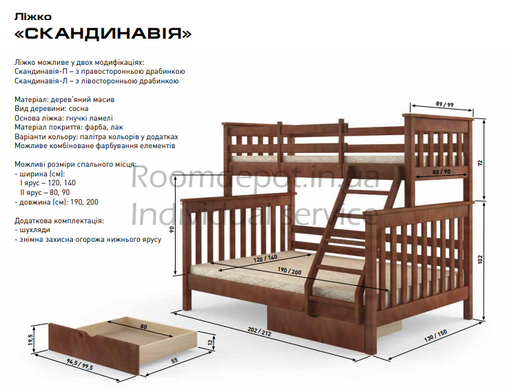 Двох'ярусне ліжко Скандинавія MebiGrand 120х80х200 см Вільха Вільха RD11-24 фото