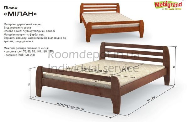 Дерев'яне ліжко Мілан MebiGrand 160х200 см Вільха Вільха RD1419-19 фото