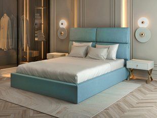 Кровать Санремо 1 мягкая с ПМ Голубой Roz2862 фото