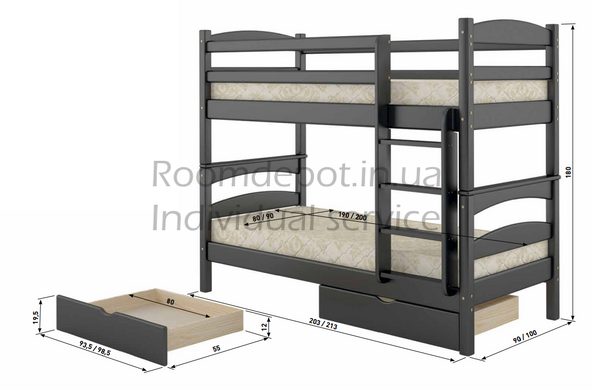 Двоярусне ліжко Чикаго Міні MebiGrand 80х200 см Горіх темний Горіх темний RD2966 фото